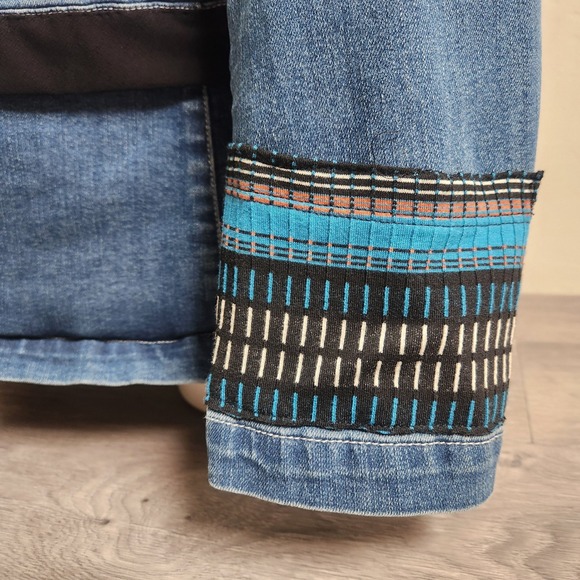 Gloria Vanderbilt Denim Blazer Size L Southwestern DIY-Tapestry Back Blue Boho - Picture 13 of 16